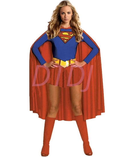 Picture of Superhero Supergirl Super Woman Costume With Long Cape