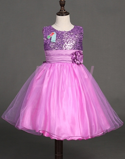 Picture of Girls Floral Formal Wedding Bridesmaids Flower Dress  -Purple