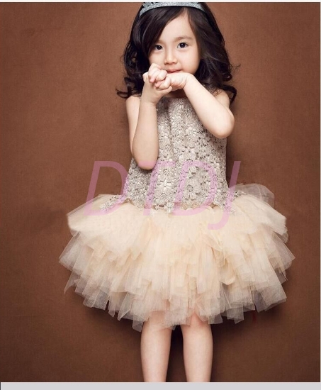 Picture of Girls Wedding Bridesmaid Flower Party Princess Formal Ball Lace Tutu Dress