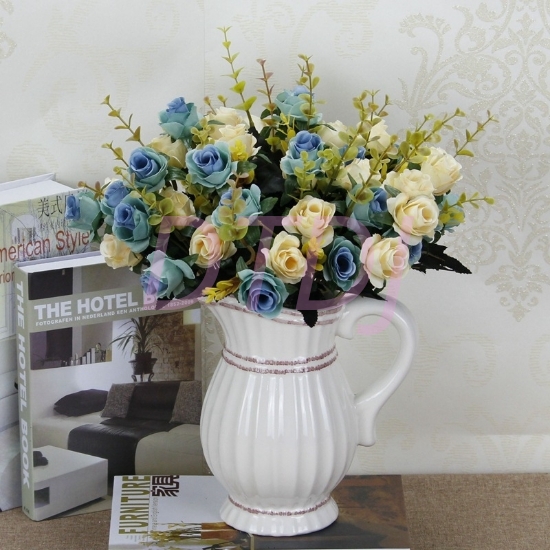 Picture of Bouquet 12 Heads 6 Branches Artificial Silk Roses - Blue