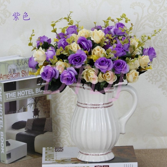 Picture of Bouquet 12 Heads 6 Branches Artificial Silk Roses - Purple