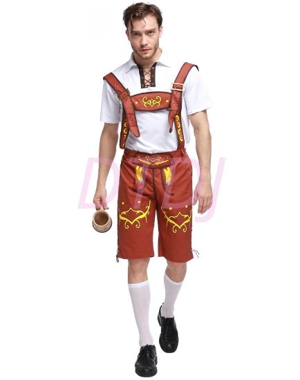 Picture of Mens Lederhosen Oktoberfest Bavarian German Beer Costume Brown