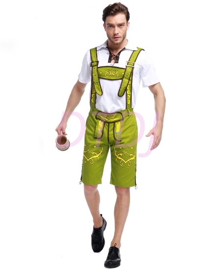 Picture of Mens Lederhosen Oktoberfest Bavarian German Beer Costume Green
