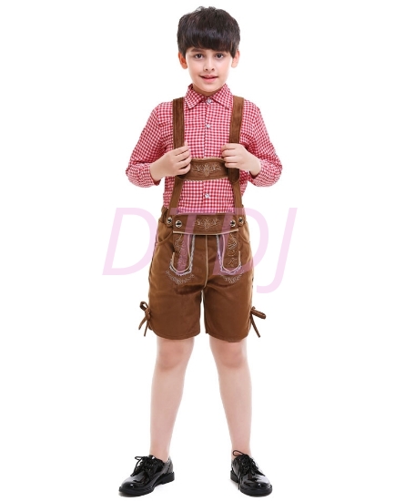 Picture of Boys Lederhosen Oktoberfest Cotton Shirt with Faux Suede Shorts for Book Week