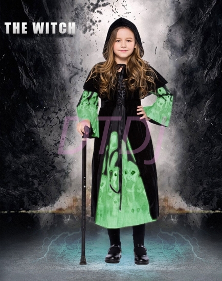 Picture of Girls Grey Black Glowing Wicked Witch Costume