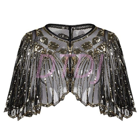 Picture of Vintage Boutique Beaded Sequin Flapper Cape - Black Gold