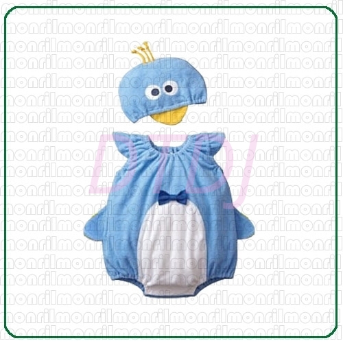Picture of Baby Rompers Onesie Bodysuit with Hat - Blue Penguin