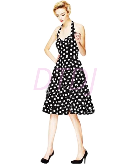 Picture of Rockabilly 50s 60s Vintage Evening Retro Pinup Swing Cocktail Dress-BlackWhite