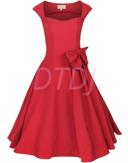 Picture of Rockabilly 50s 60s Vintage Evening Retro Pinup Swing Cocktail Dress-Red