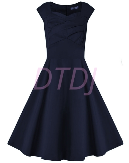 Picture of 50s Rockabilly Vintage Evening Retro Pinup Swing Housewife Floral Polka Dot Dress-Blue