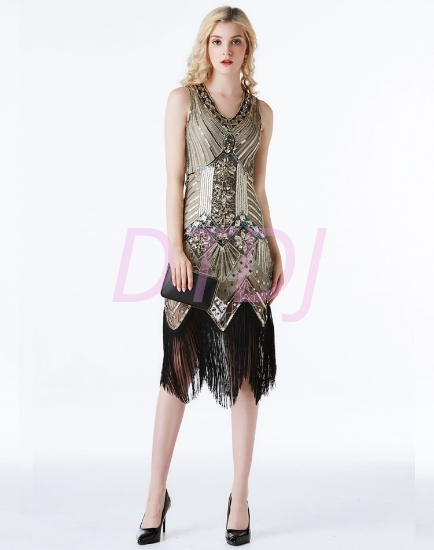 Picture of 1920s Charleston Deluxe Sequins Flapper Costume - Gold