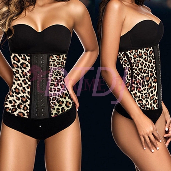 Picture of Women latex Waist Training Corset-Yellow Leopard