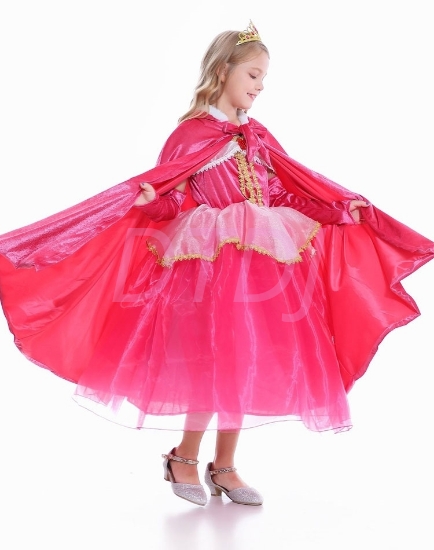 Picture of Princess Aurora Cape - Girls Pink Velvet Hooded Costume Cloak