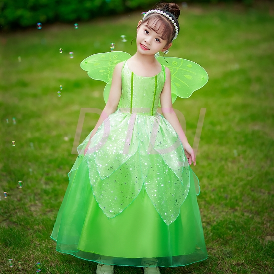 Picture of Girls Tinkerbell Princess Green Dress with Butterfly Wings