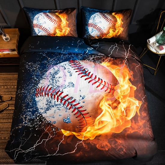 Picture of 3D Hot Fire Baseball Duvet Cover Set with Pillowcase