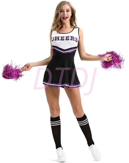 Picture of Cheerleader Costume with Pom Pom - Black
