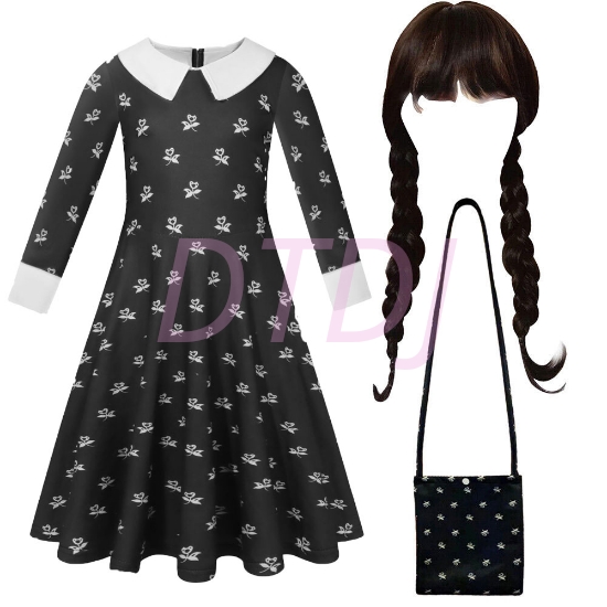 Picture of Girls Wednesday Addams Family Cosplay Dress Up Costume