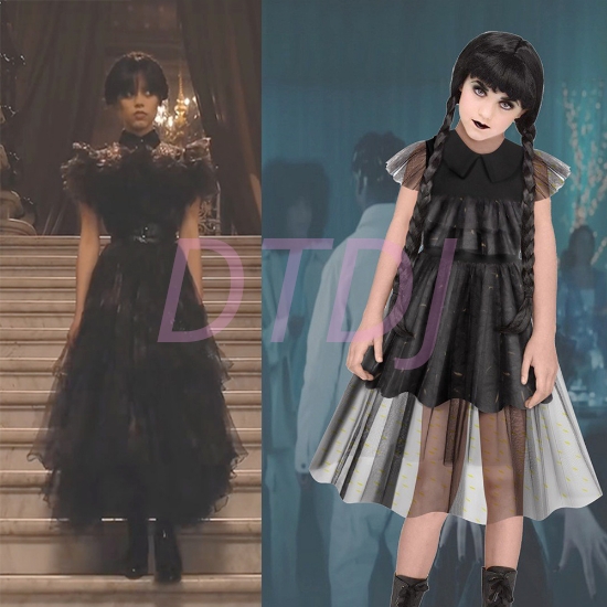 Picture of Girls Wednesday Addams Family Cosplay Dress Up Costume 