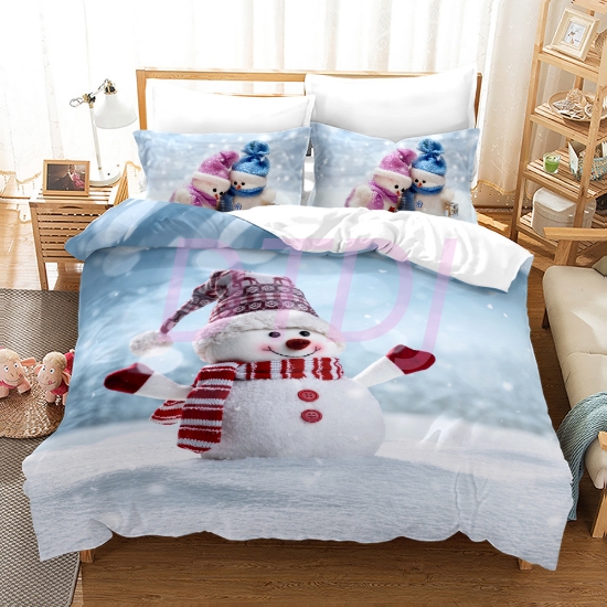 Picture of Merry Christmas Snowman Bed Duvet Cover Set Quilt Cover