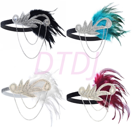 Picture of Vintage 1920s Feather Headband – Gatsby Flapper Hair Accessory