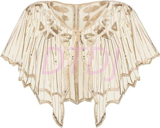 Picture of 1920s Womens Vintage Boutique Beaded Sequin Flapper Cape - Beige